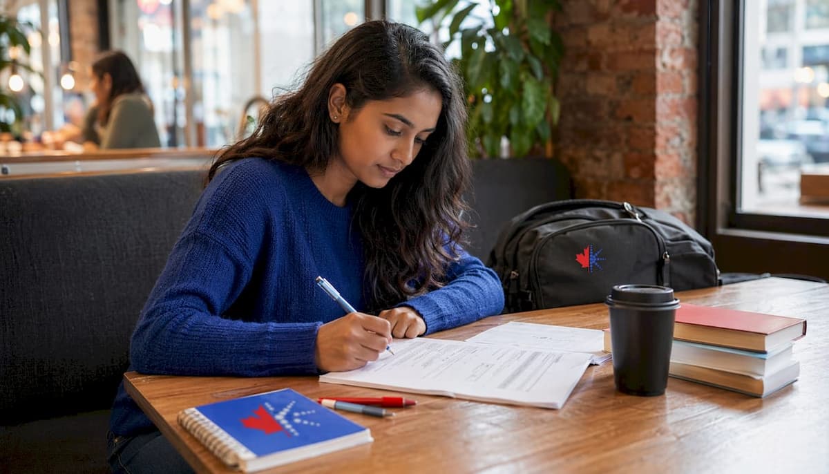 Student concentrated on taking practice test at home