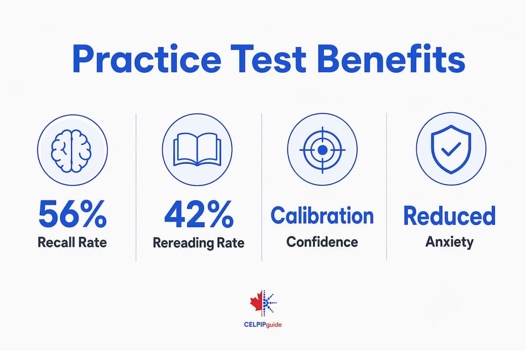 Infographic showing practice test benefits with key statistics